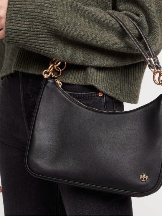 Tory Burch Handbags - Tory Burch Black Leather crescent Shoulder Bag or crossbody with Gold Hardware